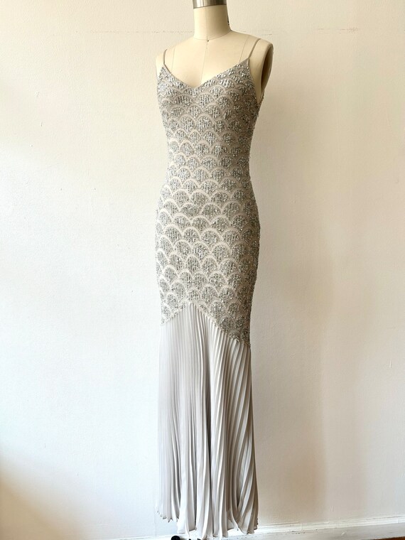 Vintage 1990s Gray Silk Chiffon Beaded & Sequin Go