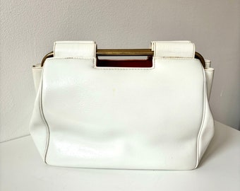 Vintage 1960er Jahre weiße Lackleder Scharnier Clutch Handtasche