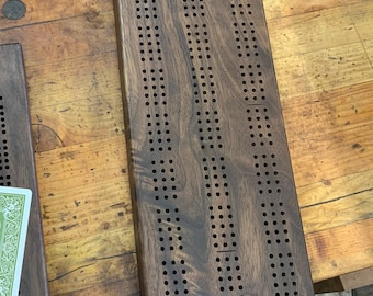 Cribbage Board, Handmade from Walnut, Maple or Cherry. Free shippining in US. Comes with pegs. 3 or 4 tracks. Engraving available. 16x5x1