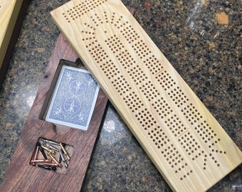 Cribbage Boards, Handmade from Walnut & Poplar, Free shipping in US. Four Track or Three Track with tally, 2 Piece Board with peg storage
