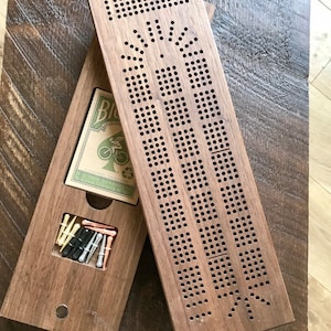 2 Piece 4 Track Cribbage Board with Storage for Pegs and Cards Free Shipping in US