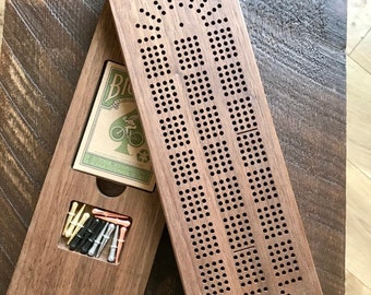 2 Piece 4 Track Cribbage Board with Storage for Pegs and Cards Free Shipping in US