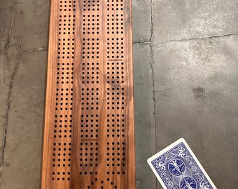 Cribbage Board, Handmade from Walnut, Maple or Cherry, Continuous Track with Playing Pegs. Choose 3 or 4 tracks. Engraving available. 16x5x1