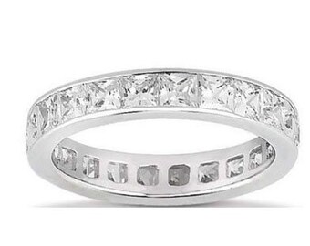 4 ct Princess cut Diamond Ring Platinum Eternity Band F VS2 Sz 7 0.19 ct each