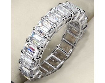 5.25 ct Emerald cut Diamond Ring 18k Gold Eternity Band Size 4.5 F VS 0.25 ct each