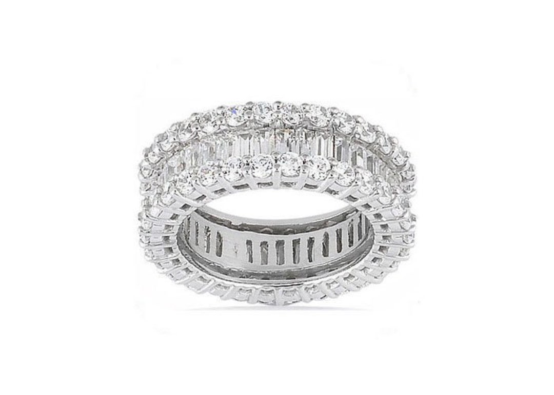 Round & Baguette Diamond Ring 14k Gold Eternity Band F-G VS 5.80 Tcw - Etsy