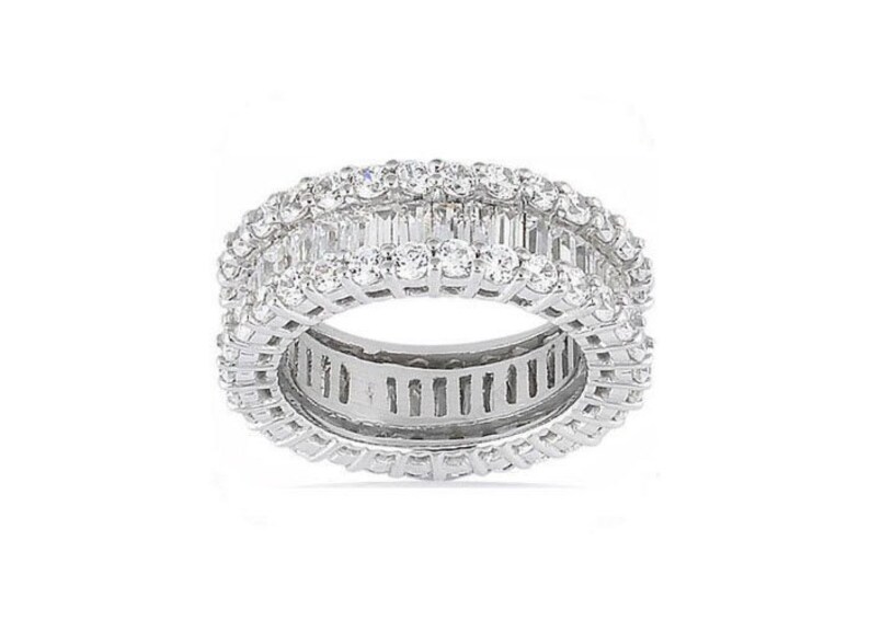 Round & Baguette Diamond Ring 14k Gold Eternity Band F-G VS 5.80 Tcw - Etsy