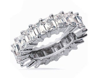 4.60 ct Emerald cut Diamond Ring Platinum Eternity Band F VS1 Size 6.5 0.20 ct