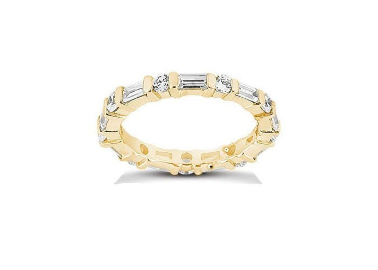 Round & Baguette Diamond Ring 14k Yellow Gold Eternity Band G-H VS 2 ...