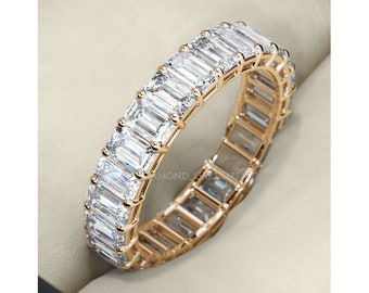 4.85 ct Emerald cut Diamond Ring 18k Yellow Gold Eternity Band Size 6.5 0.21 ct