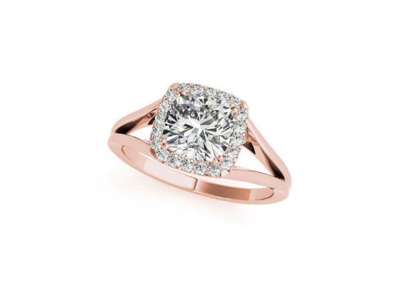 1 Ct Center Cushion Cut Diamond Halo Engagement Solitaire Ring Etsy