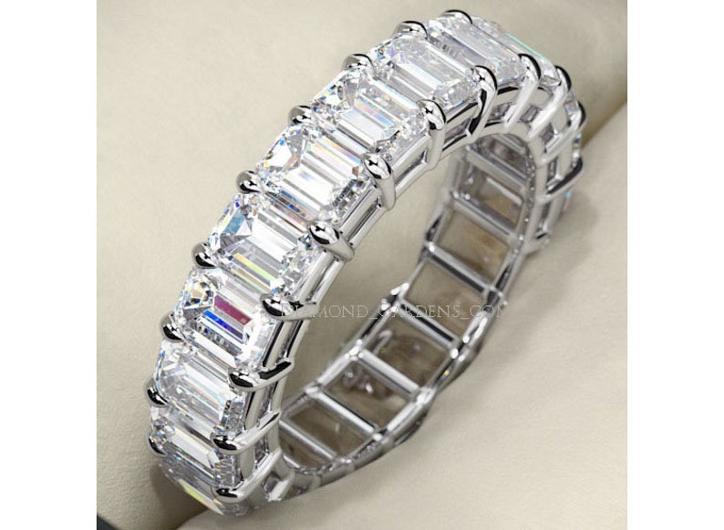 5.00 ct Emerald cut Diamond Ring 14k White Gold Eternity Band G VS1 Size 4.5 0.25 ct each image 1