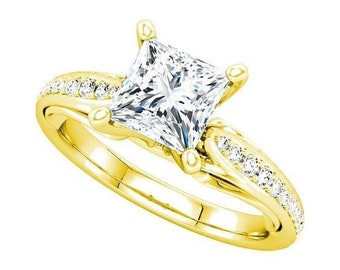1.25 ct Princess Diamond Engagement Wedding Ring 14k Yellow Gold SI1 1.55 tcw