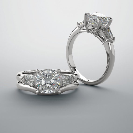 Ct Cushion Cut With Tapered Baguettes Diamond Engagement