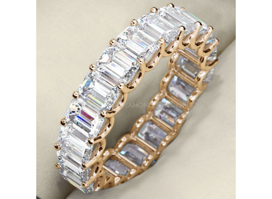 5.65 Ct Emerald Cut Diamond Ring 14k Yellow Gold Eternity Band Size 6.5 ...
