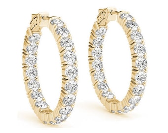 5.50 carat Round cut Diamond 14k Yellow Gold Hoop Earring 22 x 0.25 ct 0.60 inch
