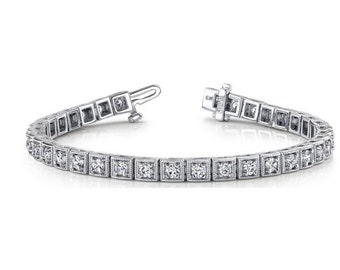 7.50 ct Antique Deco Style Diamond Tennis Bracelet, 0.24 ct each, 14k White Gold