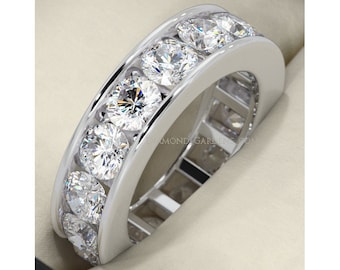 5.60 ct Round Diamond Ring Platinum Eternity Band, Channel Set, F VS1 Size 7 0.35 ct each