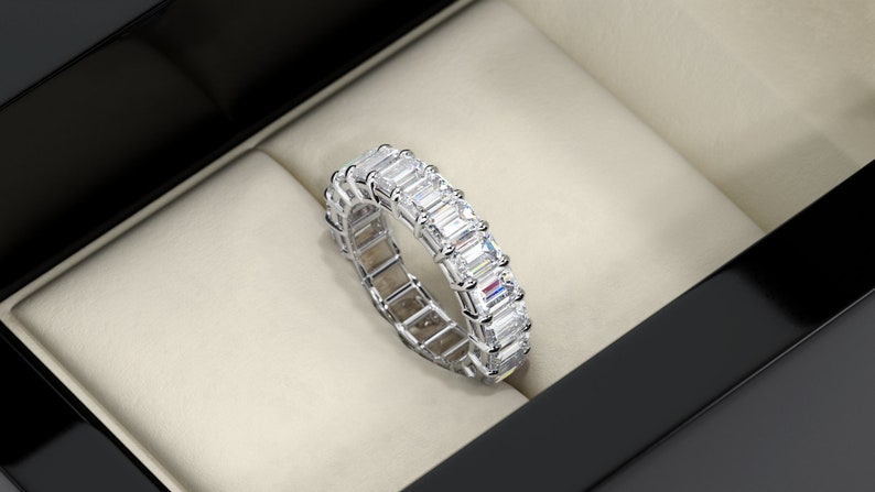 5.00 ct Emerald cut Diamond Ring 14k White Gold Eternity Band G VS1 Size 4.5 0.25 ct each image 2