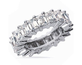 4.65 ct Emerald cut Diamond Ring 14k Gold Eternity Band Size 7.5 0.20 ct each
