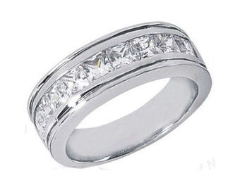 9 Stone Princess cut Diamond Mens Wedding Ring 14k White Gold F VS 2.45 tcw