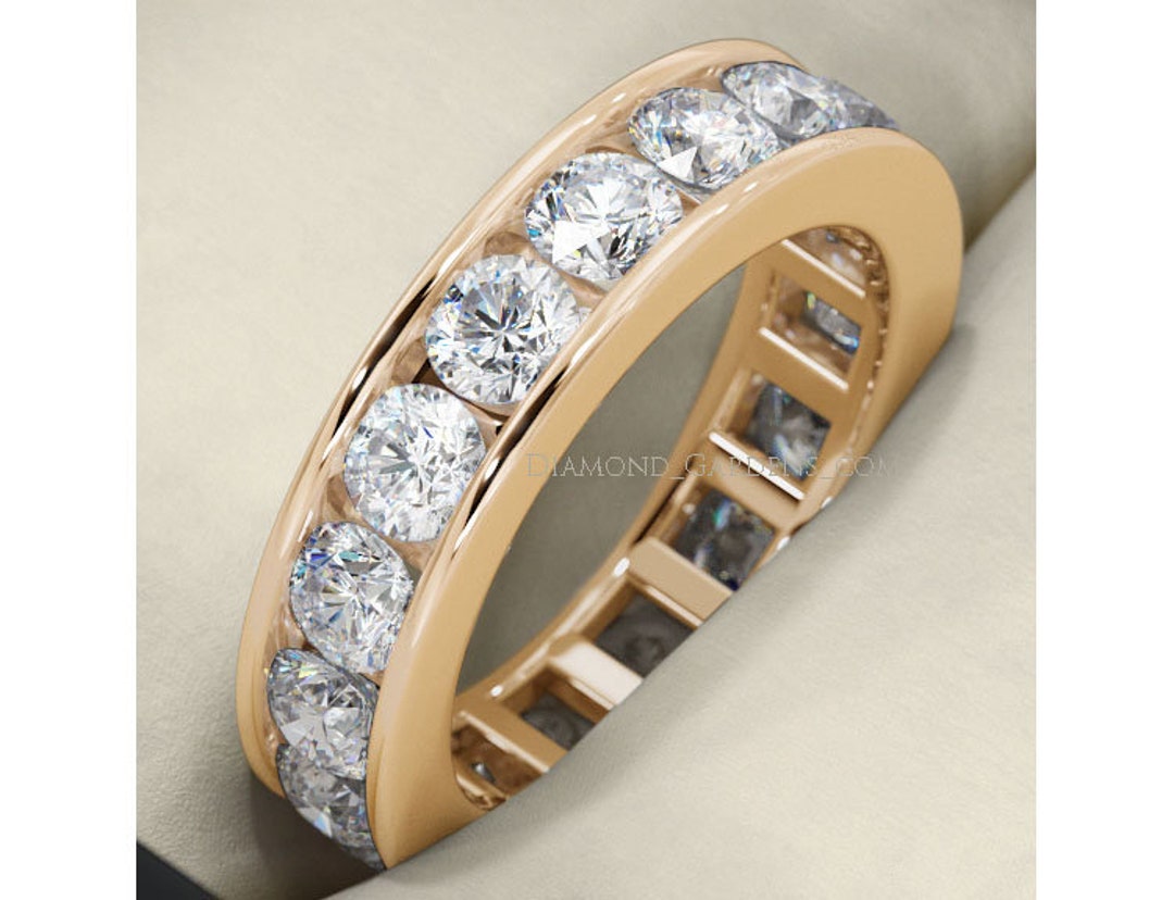 3.70 Ct Round Diamond Ring 14k Yellow Gold Eternity Band G-H VS/SI1 0. ...