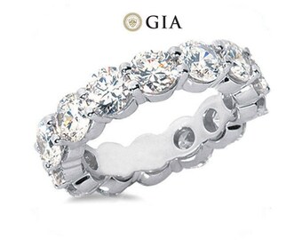 5 ct Round Diamond Ring 14k Gold Eternity Band E-F VS GIA Size 5 0.35 ct each