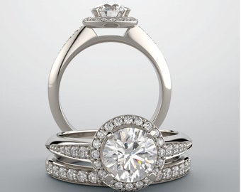 1.50 ct Round Cut Diamond Engagement Wedding Ring 14k White Gold 1.92 tcw