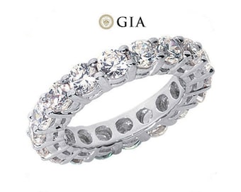 5.10 ct Round Diamond Ring Platinum Eternity Band E-F VS1 GIA Size 6 0.30 ct each