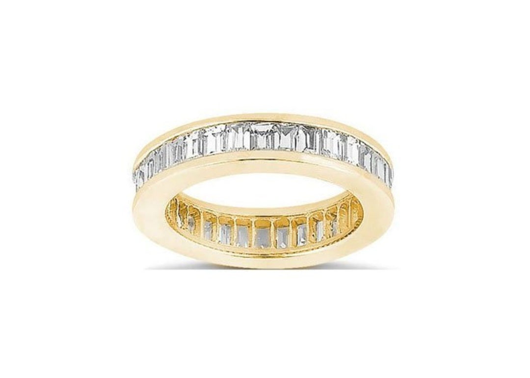 4.10 Ct Baguette Cut Diamond Ring 18k Yellow Gold Eternity Band VS Sz 6 ...