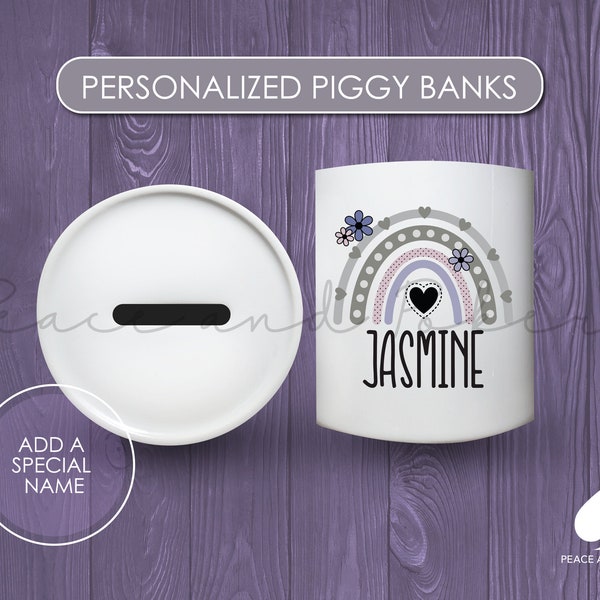 Personalized Purple Rainbow Piggy Bank | Rainbow Bank | Girl’s Coin Bank |  Custom Piggy Bank | Kid’s Bank | Piggy Bank | Rainbows