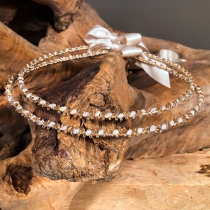 Corone nuziali ortodosse (Stefana) Perle fatte a mano e oro Swarovski-Corona ortodossa-Corona nuziale greca-Corona con perline di cristallo-Diademi nuziali