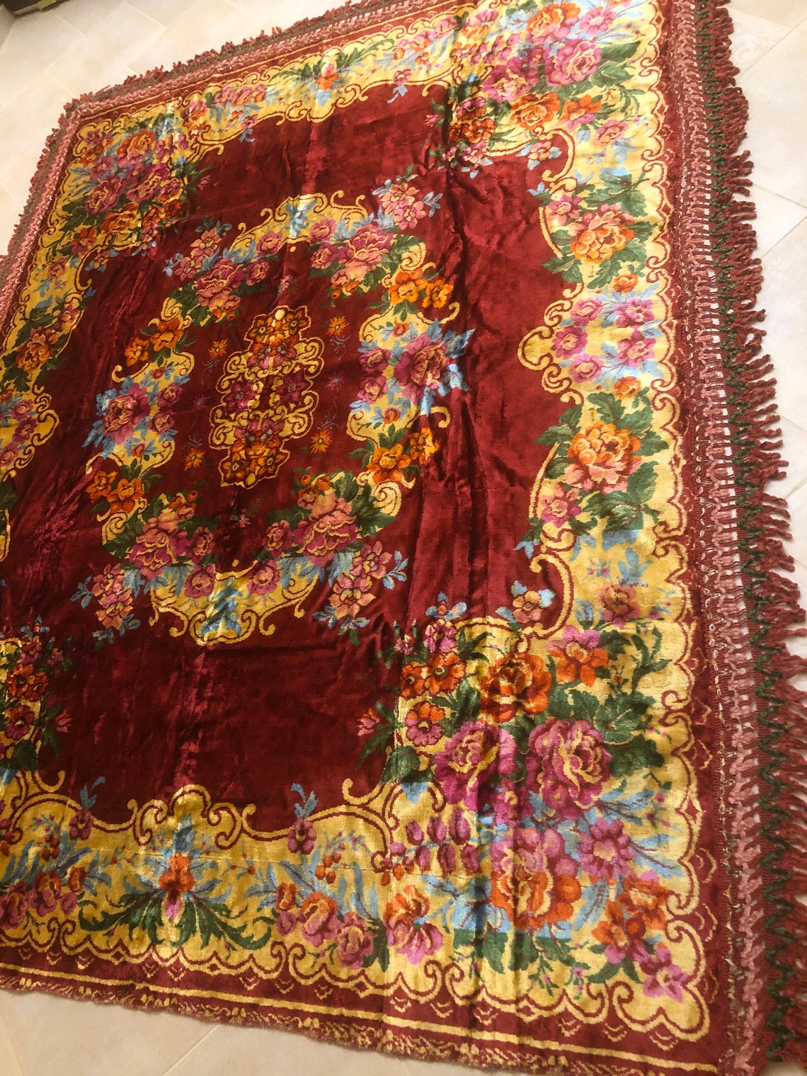 Vintage Velvet italian bedspread sofa throw floral bedspread Etsy