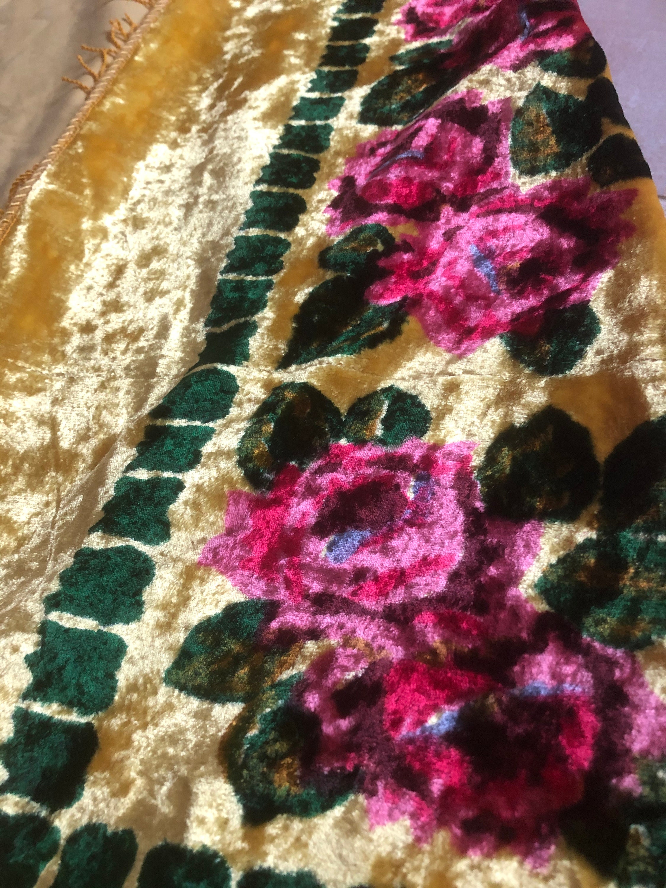 Floral velvet tablecloth carpet deep red Cotton plush Vintage Etsy