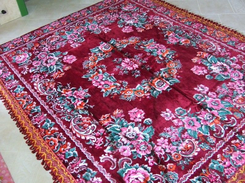 Italian Velvet Bedspread Vintage Blanket Floral Bedspread Etsy