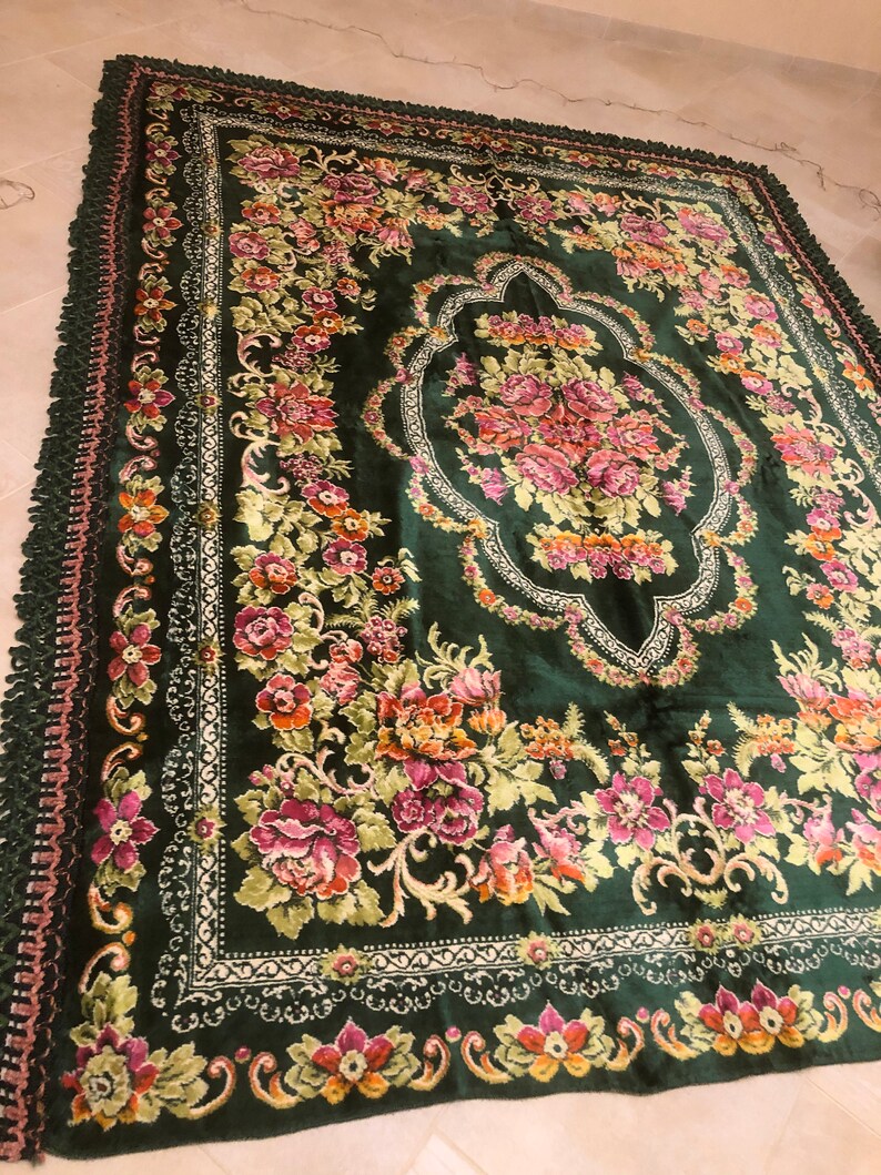 Italian velvet bedspread Vintage Green tableclothes Velvet Etsy