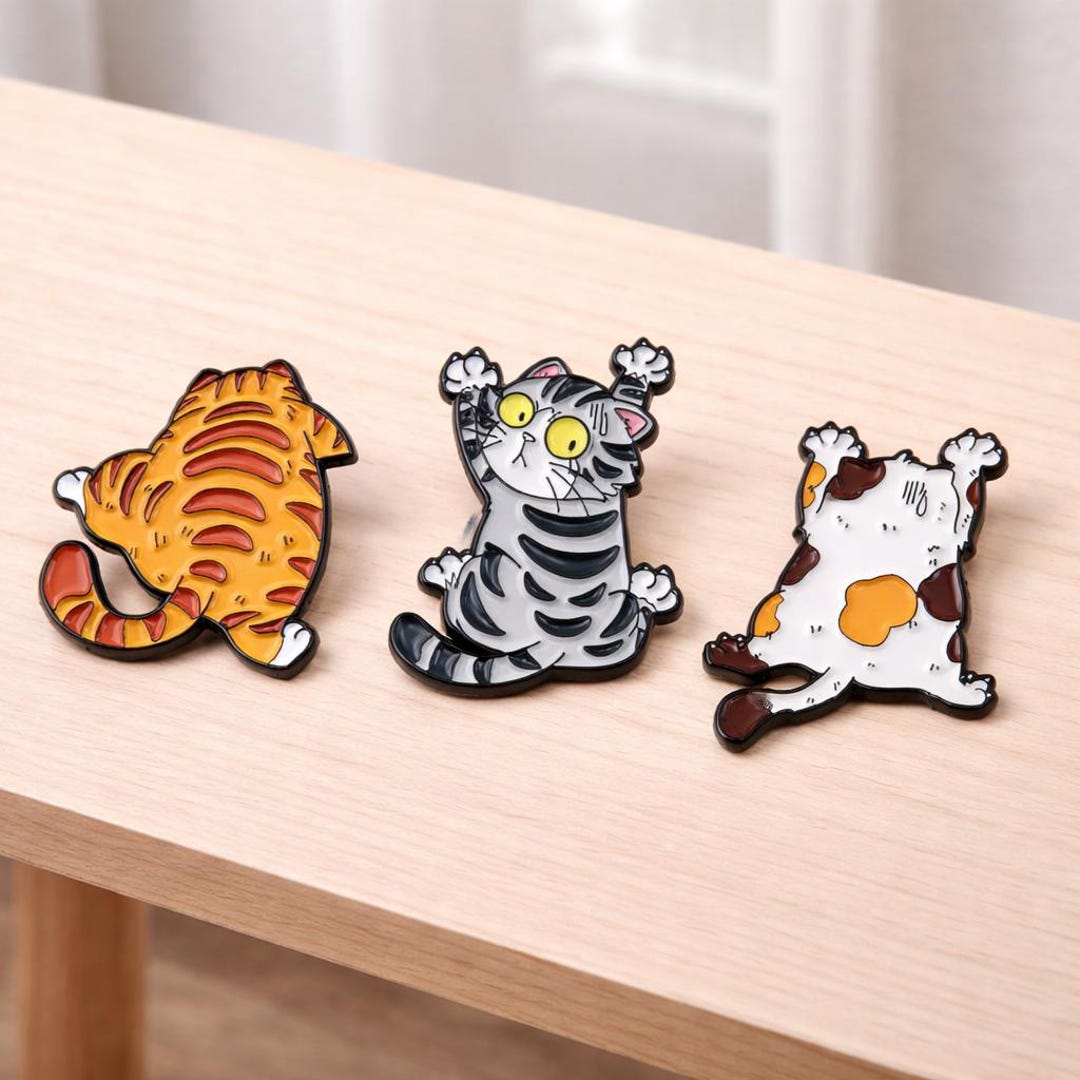 Triangular Cat Pin Set of 3 Clinging Cat Enamel Pins – Funny Kitten Brooches for Backpacks ...