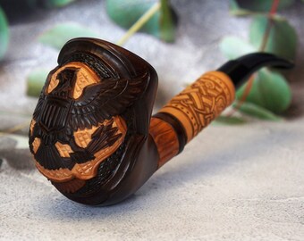 Handmade American Eagle Tobacco Pipe, Pear Wood, 9 mm Filter