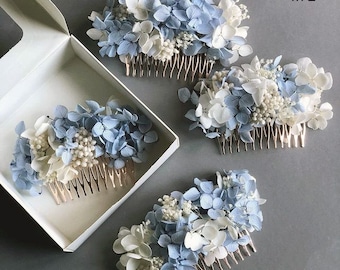 Peineta floral para boda, accesorio para el cabello de hortensia, tocado de novia, tocado de novia, accesorio azul para novia, enredadera para el cabello de novia