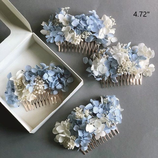 Wedding floral hair comb, hydrangea hair accessory, bridal hair piece, bridal headpiece, something blue for bride, bridal hair vine