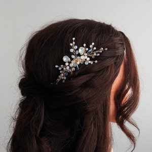 Blue opal bridal hair comb, bridal hairpiece, bridal headpiece, bridal hair piece, wedding hair comb, gold bridal hair vine, blue for bride