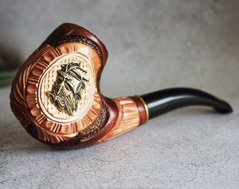 Handcrafted Pear Wood Tobacco Pipe: Ship Design, Smoker Gift