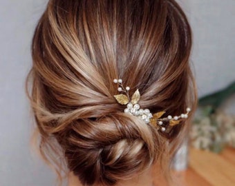 Pieza de pelo de novia, alfileres de pelo de boda, accesorios para el cabello de novia, enredadera de pelo de novia, tocado de novia, alfileres de pelo de novia de oro, pieza de pelo de boda