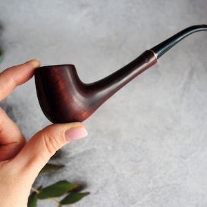 Handcrafted Pear Wood Tobacco Pipe, Black Acrylic Mouthpiece