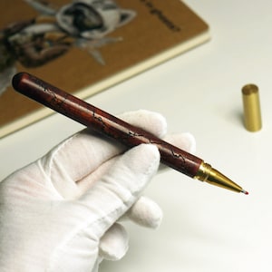 0,7 mm schwarze Tinte Gelstifte poliert Holz Messing Metall, viktorianisch, Steampunk, Büro, für Ihn, Geburtstagsgeschenke, Flux Crafts, handgemachte Holz Stift