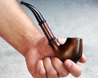 Hand Carved Pear Wood Tobacco Pipe: Bent Design, 9mm Filter