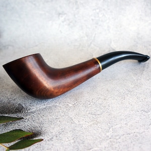 Pipa de tabaco artesanal de madera de peral, anillo de latón, filtro de 9 mm