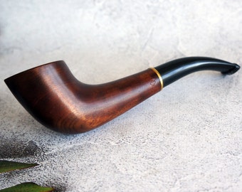 Handcrafted Pear Wood Tobacco Pipe, Brass Ring, 9mm Filter