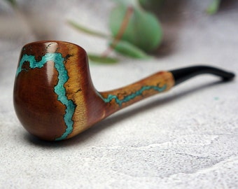 Pipe à tabac, incrustation de pipe avec turquoise de pierres précieuses, bol pour fumeurs, pipe pour fumeurs de tabac, pipes en bois faites main, Noël en juillet