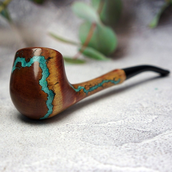 Tobacco pipe, smoking pipe inlay with gemstone turquoise, smoking bowl, tobacco smoking pipe, handmade wood pipes, christmas in july